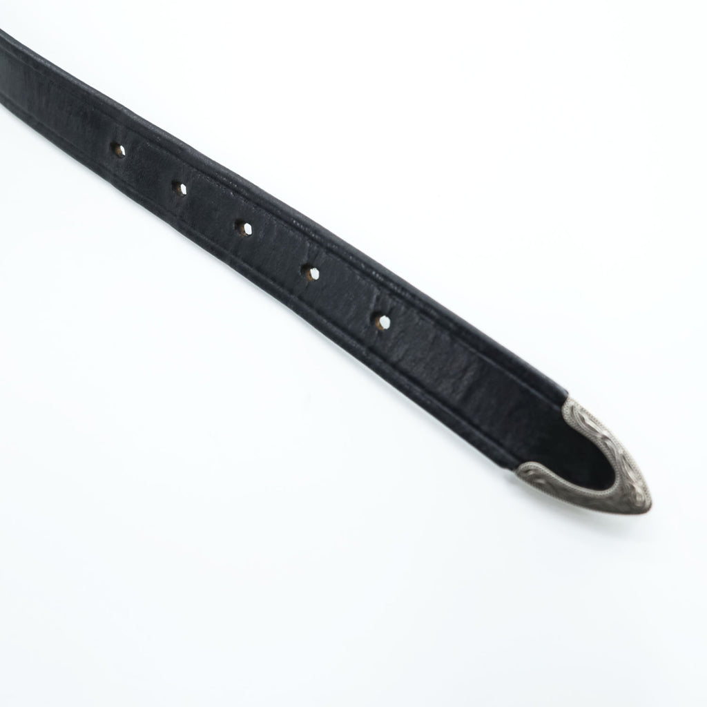TORY LEATHER 米国製 ウエスタン ブライドルレザー ベルト ブラック シルバー 彫刻 デザイン バックル 2919 USA製