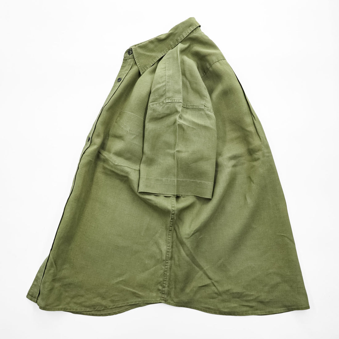 J.CREW 100%リネン 半袖シャツ L カーキ グリーン 胸ポケット