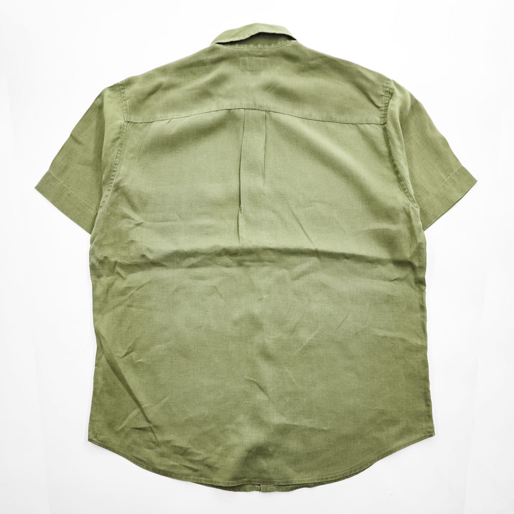 J.CREW 100%リネン 半袖シャツ L カーキ グリーン 胸ポケット