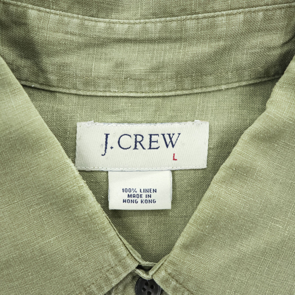 J.CREW 100%リネン 半袖シャツ L カーキ グリーン 胸ポケット