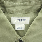 J.CREW 100%リネン 半袖シャツ L カーキ グリーン 胸ポケット