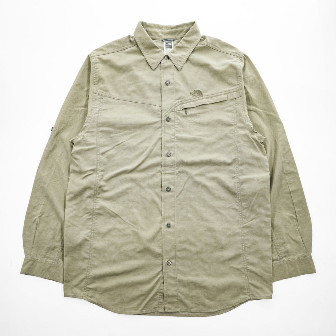 THE NORTH FACE Long Sleeve Shirt L Beige Ripstop Mesh One Point Logo A5 Series AH5N