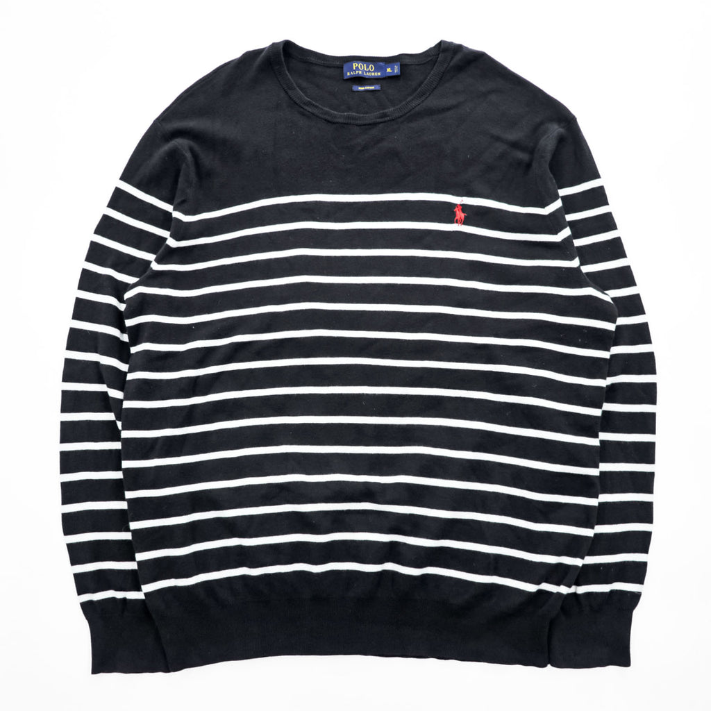 Polo Ralph Lauren ピマコットン ニット セーター XL ブラック ボーダー スモールポニー ロゴ 刺繍 PIMA COTTON