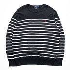 Polo Ralph Lauren ピマコットン ニット セーター XL ブラック ボーダー スモールポニー ロゴ 刺繍 PIMA COTTON