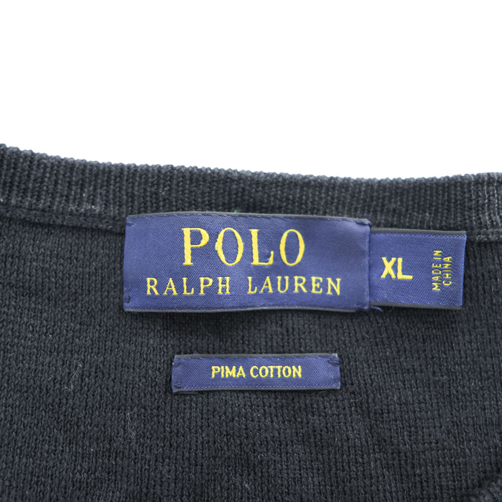 Polo Ralph Lauren ピマコットン ニット セーター XL ブラック ボーダー スモールポニー ロゴ 刺繍 PIMA COTTON