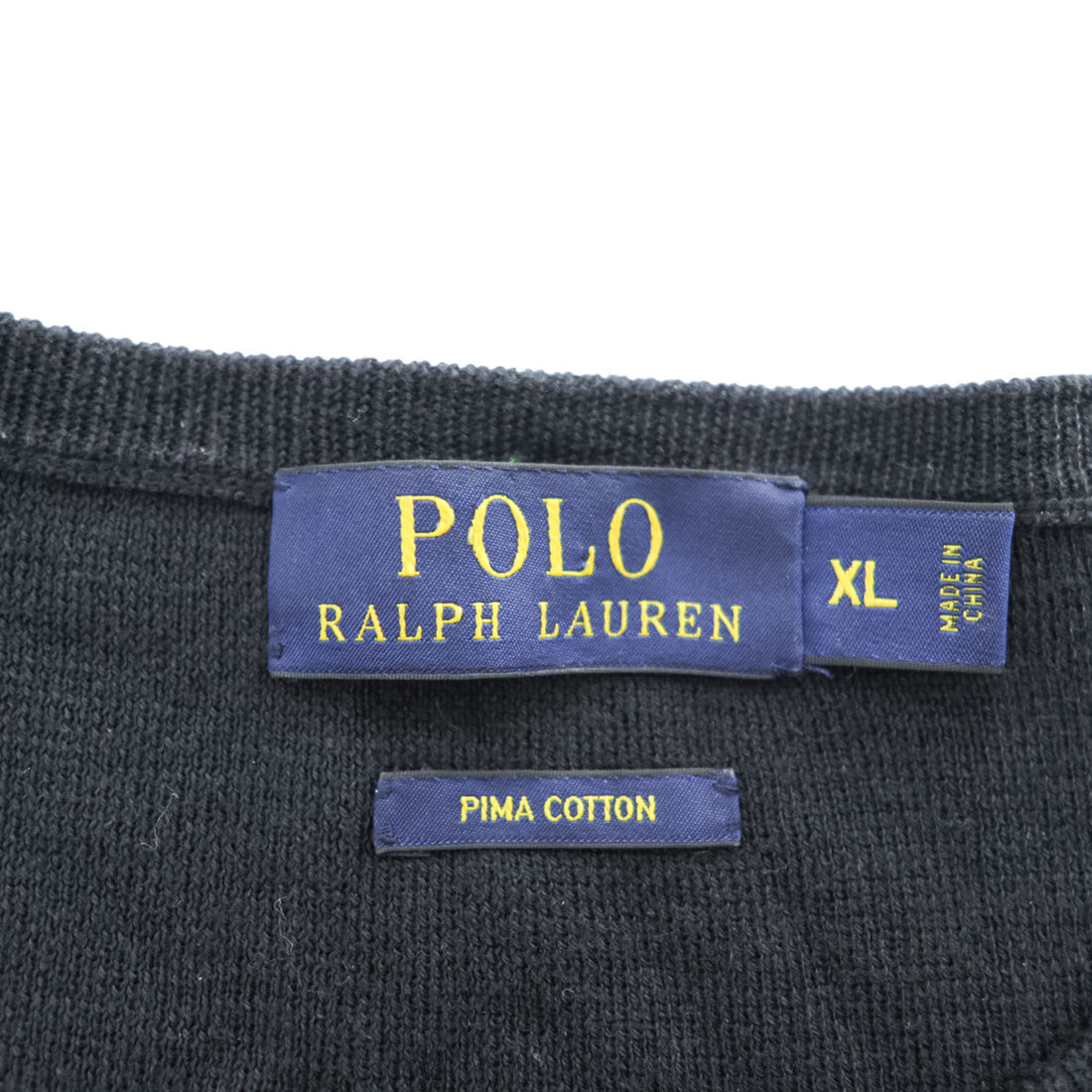 Polo Ralph Lauren ピマコットン ニット セーター XL ブラック ボーダー スモールポニー ロゴ 刺繍 PIMA COTTON