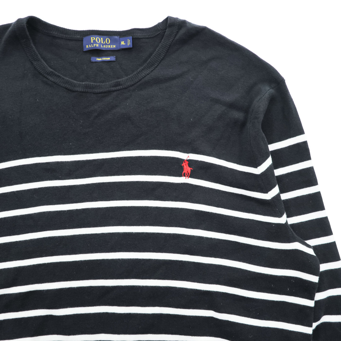 Polo Ralph Lauren ピマコットン ニット セーター XL ブラック ボーダー スモールポニー ロゴ 刺繍 PIMA COTTON