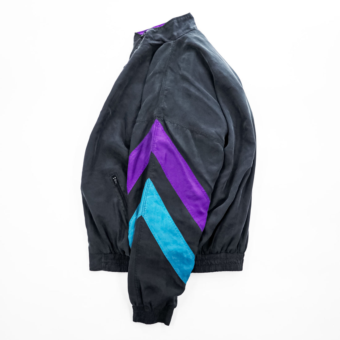ROBERT STOCK 90年代 ヴィンテージ シルク ジップアップジャケット カラーブロック ジャージ XL ブラック