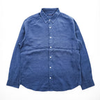 NAUTICA リネン100% 長袖シャツ XL ネイビー 麻 ワンポイントロゴ