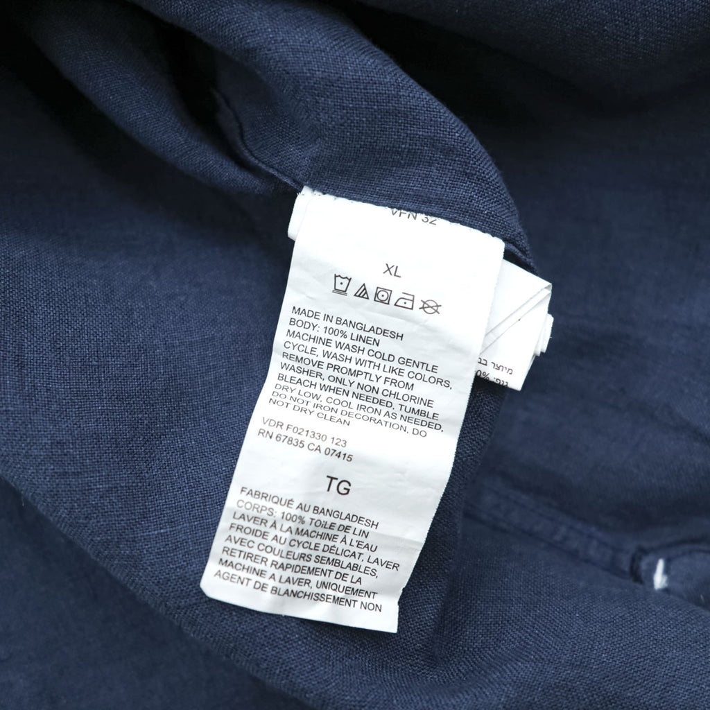 NAUTICA リネン100% 長袖シャツ XL ネイビー 麻 ワンポイントロゴ