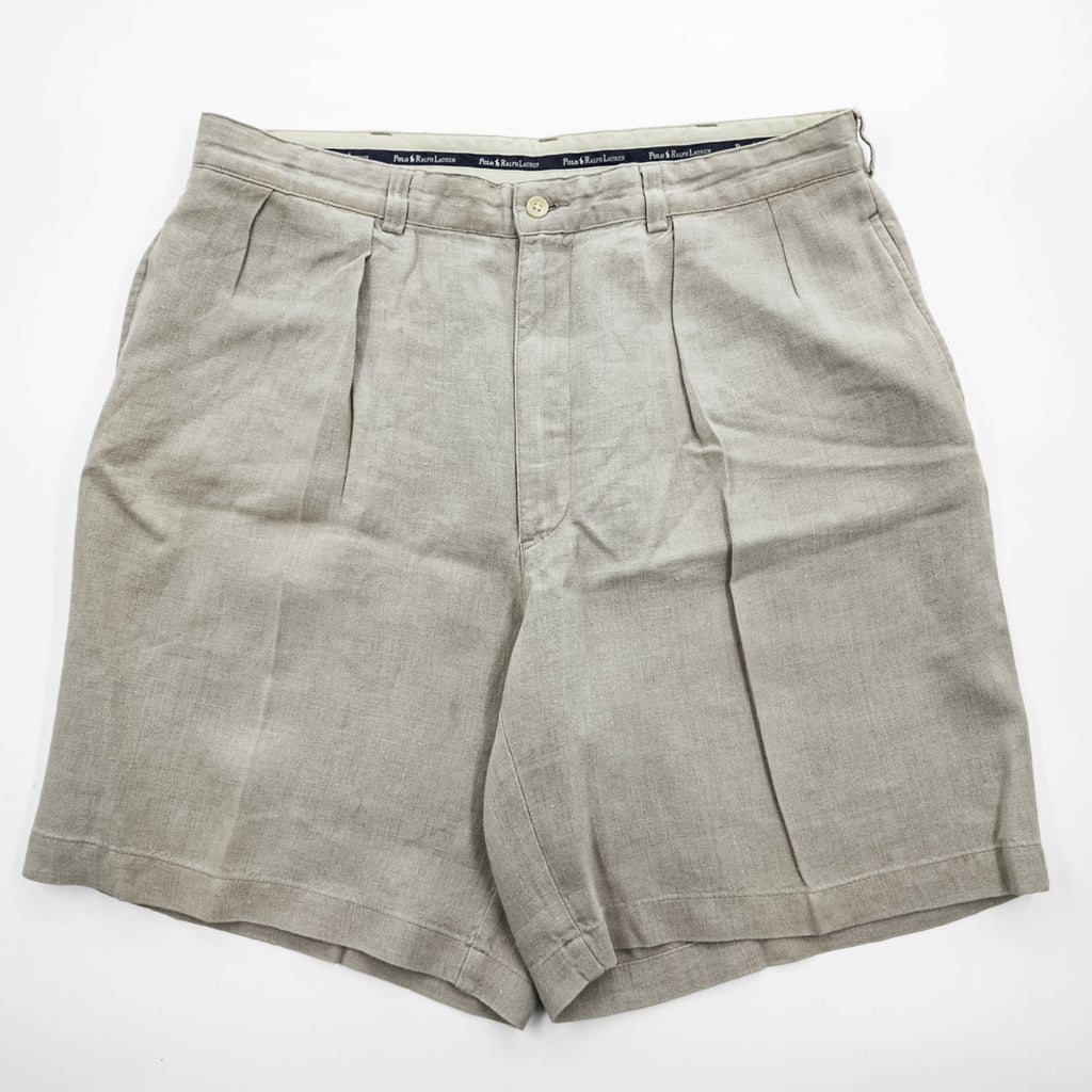 Polo Ralph Lauren 90年代 プリーツショーツ ショートパンツ L ベージュ 麻 2タック