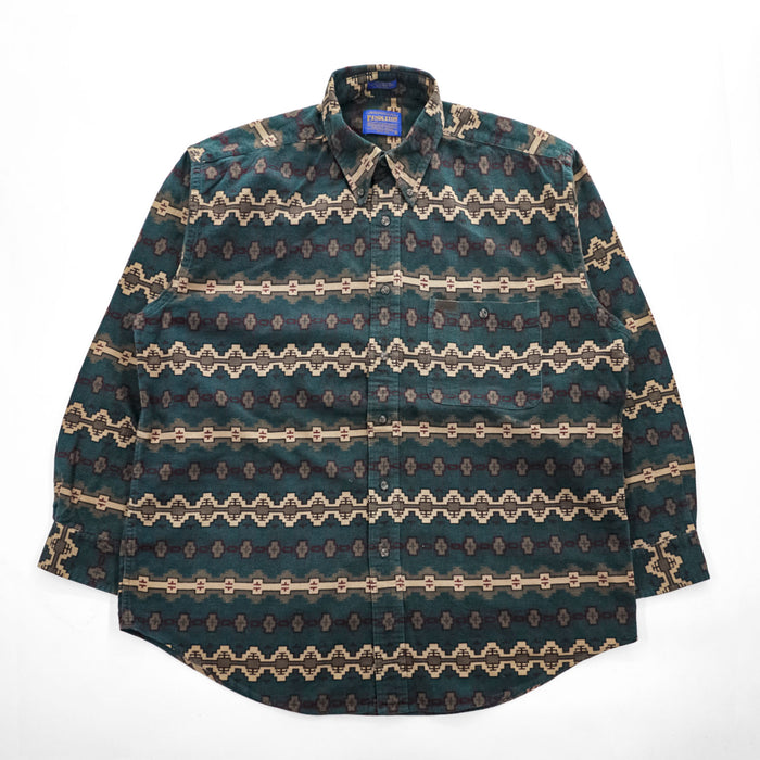 PENDLETON ネイティブ柄 100%コットン 長袖 シャツ L グリーン 総柄 ボタンダウン 胸ポケット