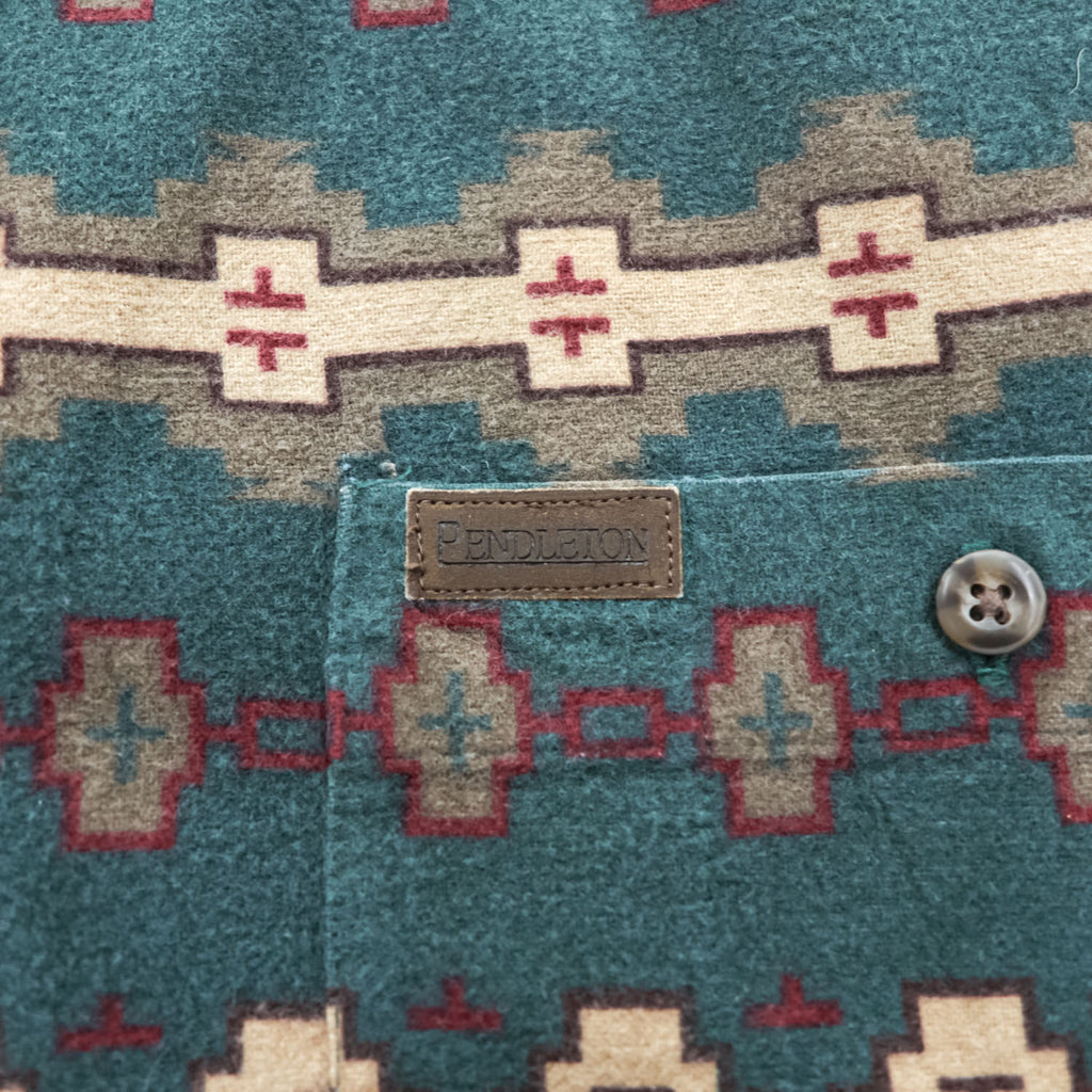PENDLETON 100% Cotton Southwestern Print Button-Down Long Sleeve Shirt Size L Green