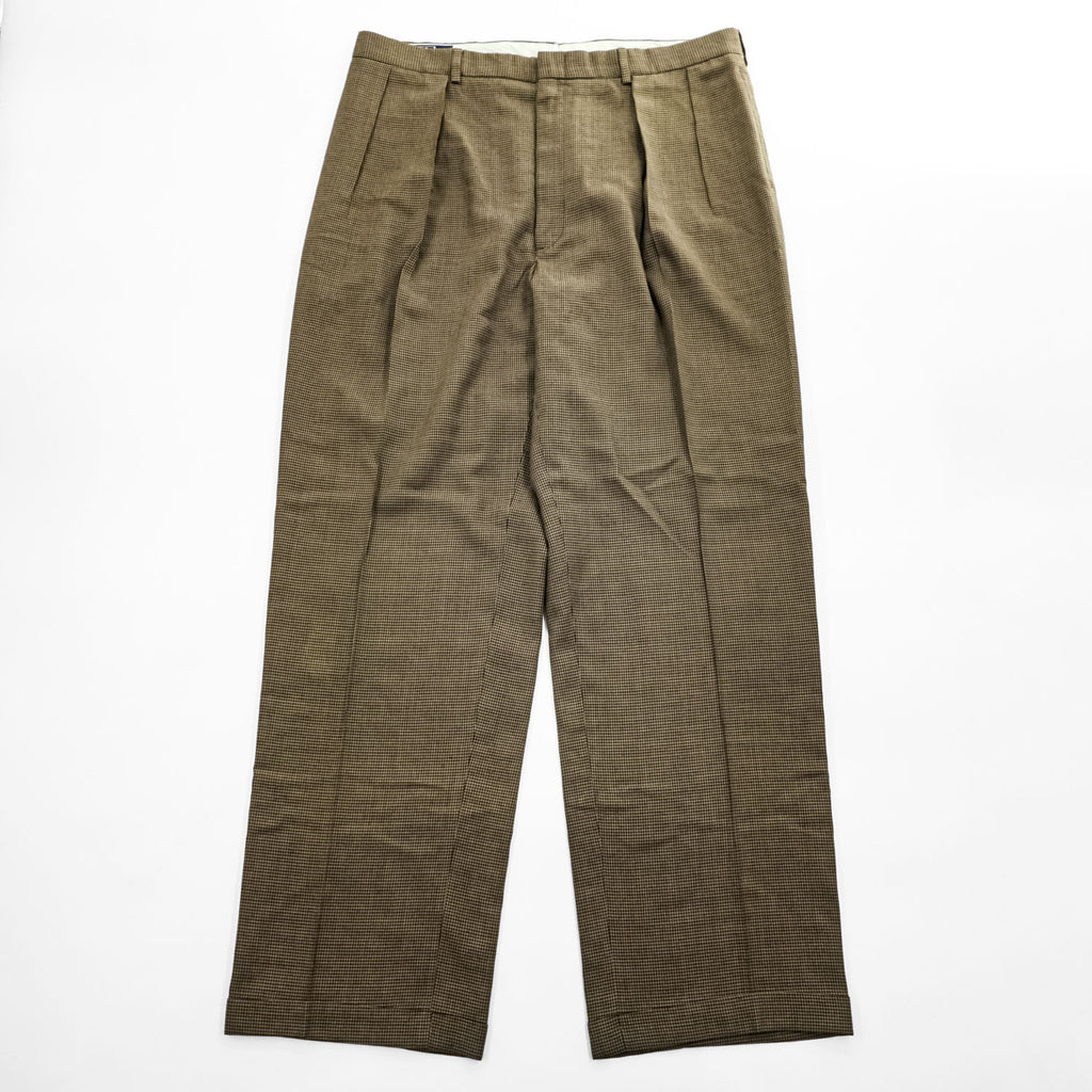 Polo Ralph Lauren 90年代 USA製 ヴィンテージ ワイド 2タック スラックス パンツ L ブラウン プリーツ ダブルカフス グレンチェック TALONジップ