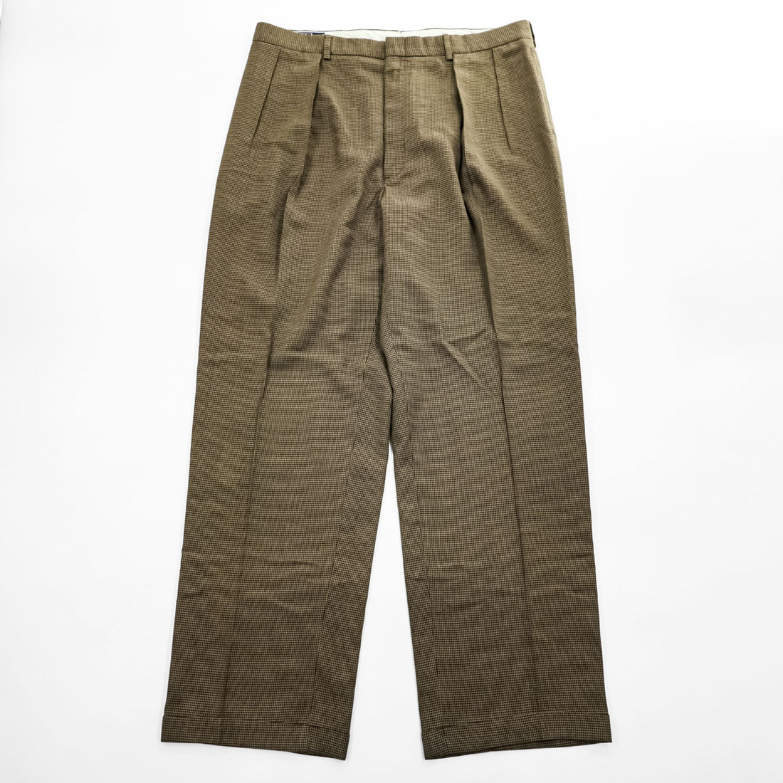 Polo Ralph Lauren 90年代 USA製 ヴィンテージ ワイド 2タック スラックス パンツ L ブラウン プリーツ ダブルカフス グレンチェック TALONジップ