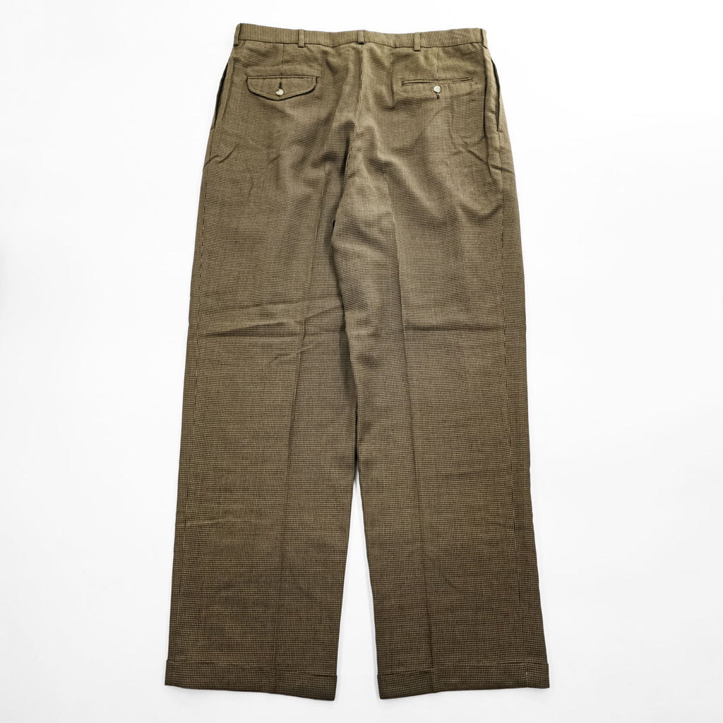 Polo Ralph Lauren 90年代 USA製 ヴィンテージ ワイド 2タック スラックス パンツ L ブラウン プリーツ ダブルカフス グレンチェック TALONジップ