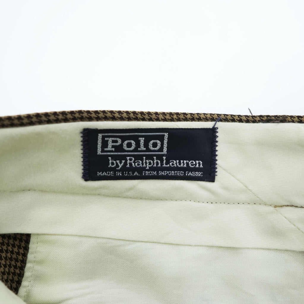 Polo Ralph Lauren 90年代 USA製 ヴィンテージ ワイド 2タック スラックス パンツ L ブラウン プリーツ ダブルカフス グレンチェック TALONジップ