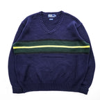 Polo Ralph Lauren 90年代 Vネック ニット セーター XL ネイビー ローゲージ 100％コットン