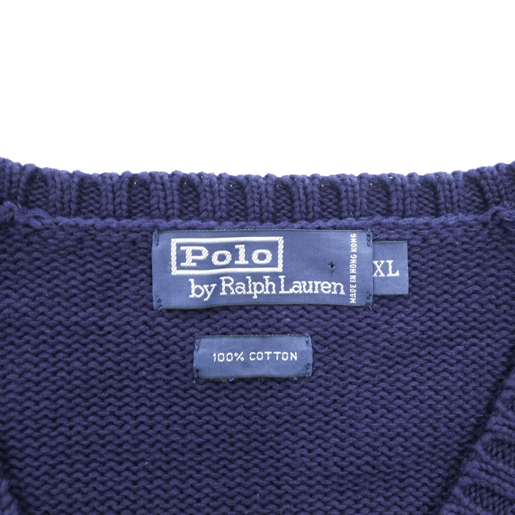 Polo Ralph Lauren 90年代 Vネック ニット セーター XL ネイビー ローゲージ 100％コットン