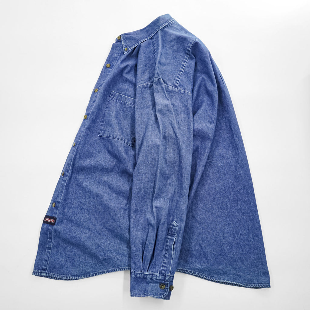 Dickies 長袖デニムシャツ L インディゴ ブルー ボタンダウン 胸ポケット GL300SNB