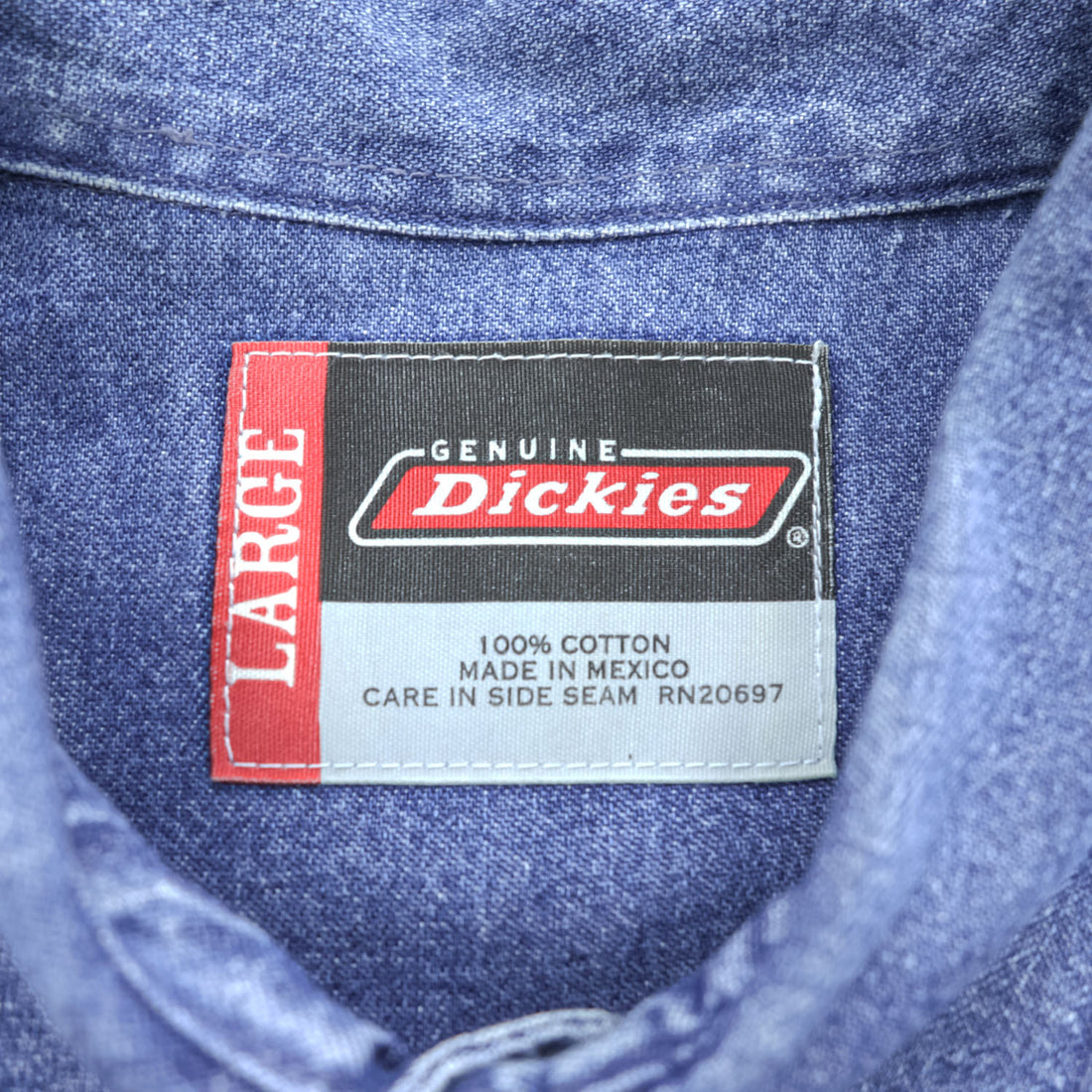 Dickies 長袖デニムシャツ L インディゴ ブルー ボタンダウン 胸ポケット GL300SNB