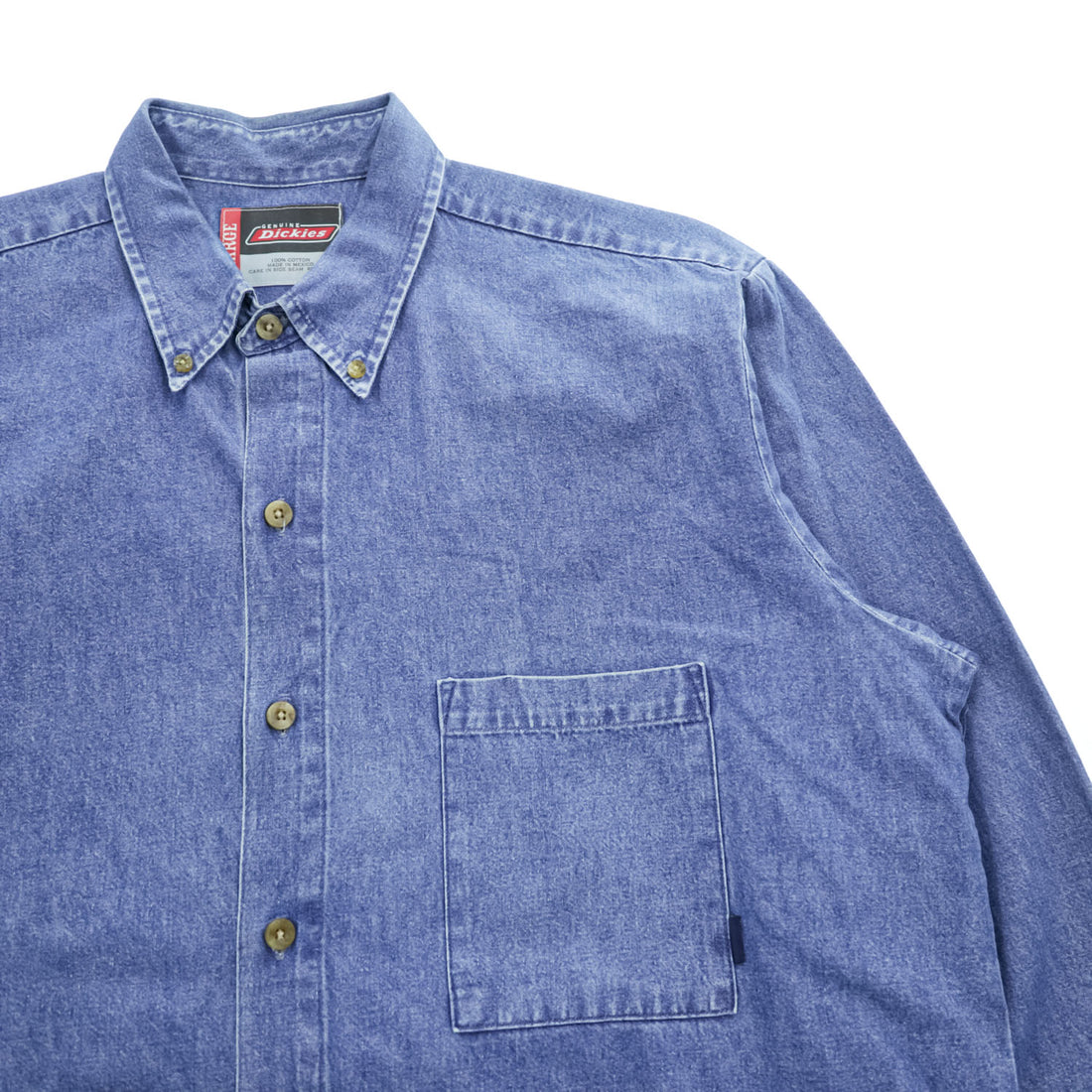 Dickies 長袖デニムシャツ L インディゴ ブルー ボタンダウン 胸ポケット GL300SNB