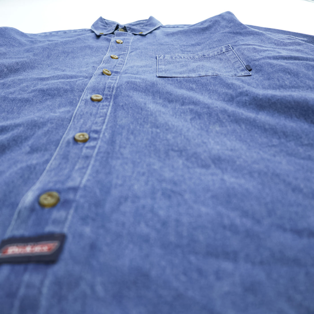 Dickies 長袖デニムシャツ L インディゴ ブルー ボタンダウン 胸ポケット GL300SNB