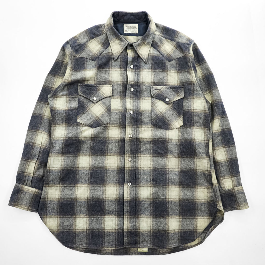 PENDLETON 白タグ 70年代 ヴィンテージ 長袖 オンブレチェック ウエスタンシャツ XL スナップボタン 100%バージンウール