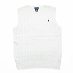 Polo Ralph Lauren 90年代 Vネック コットン ケーブルニットベスト XL ホワイト ポニー 刺繍