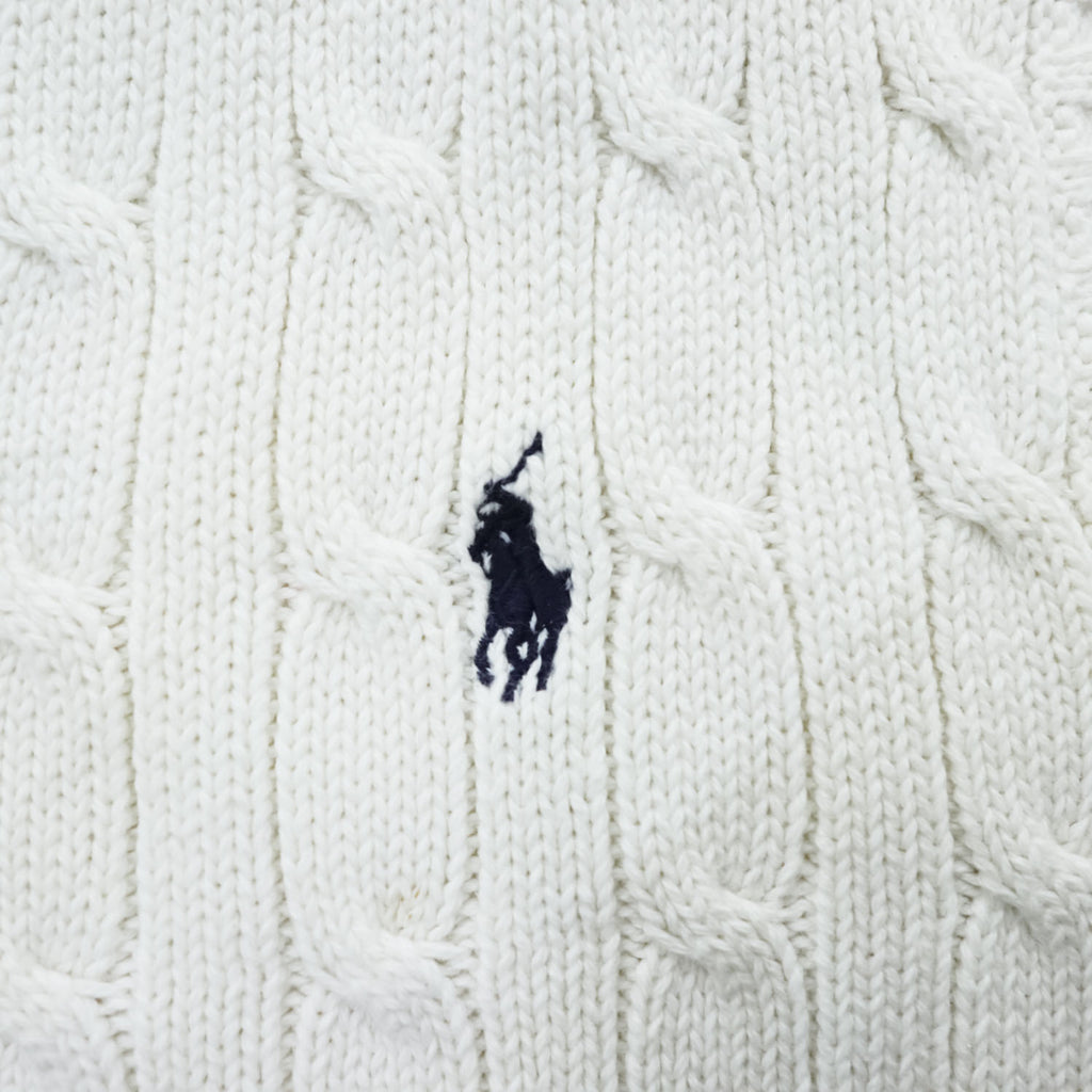 Polo Ralph Lauren 90年代 Vネック コットン ケーブルニットベスト XL ホワイト ポニー 刺繍