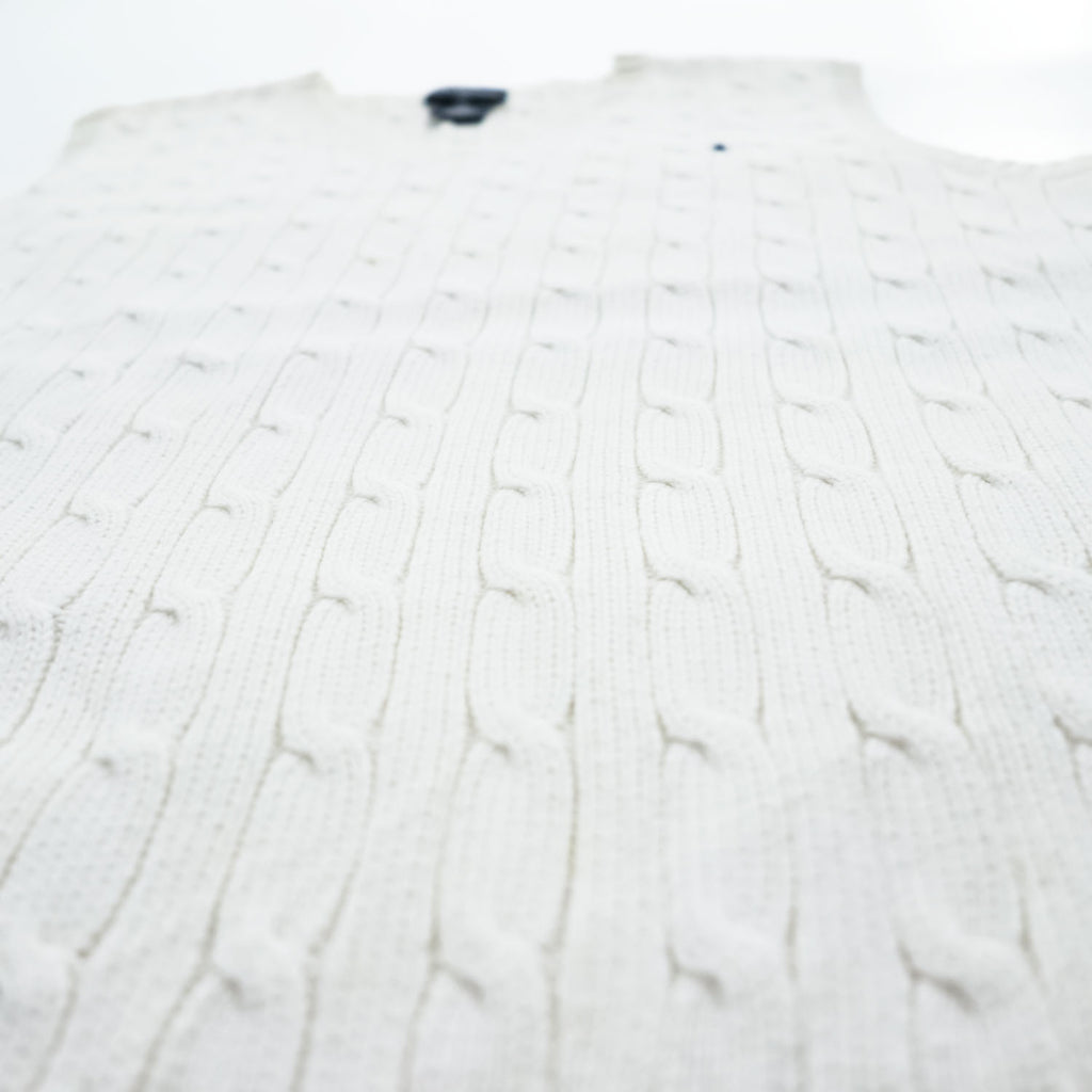 Polo Ralph Lauren 90年代 Vネック コットン ケーブルニットベスト XL ホワイト ポニー 刺繍