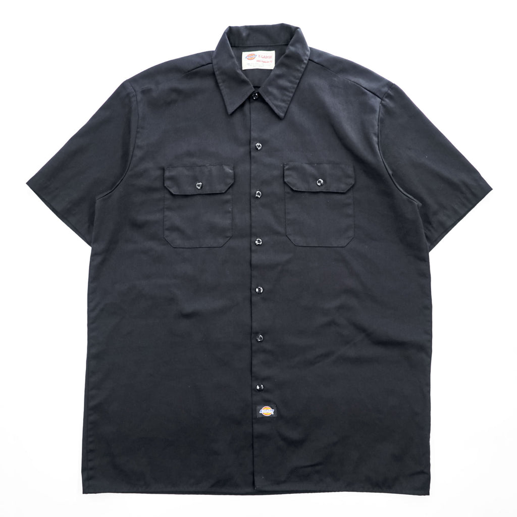 Dickies 半袖ワークシャツ XL ブラック ビッグサイズ フラップ ダブルポケット ボックスシルエット