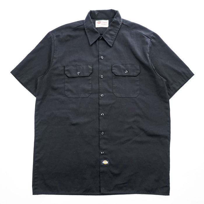 Dickies 半袖ワークシャツ XL ブラック ビッグサイズ フラップ ダブルポケット ボックスシルエット