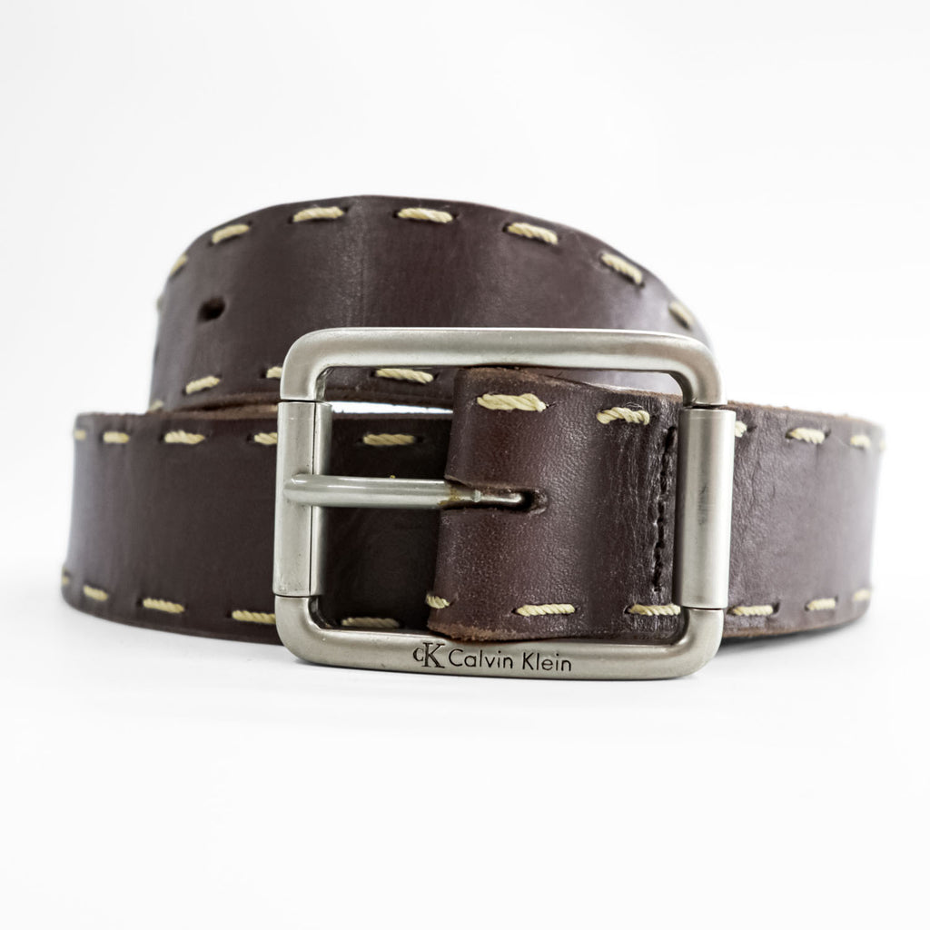 Calvin Klein Brown Leather Contrast Stitch Belt