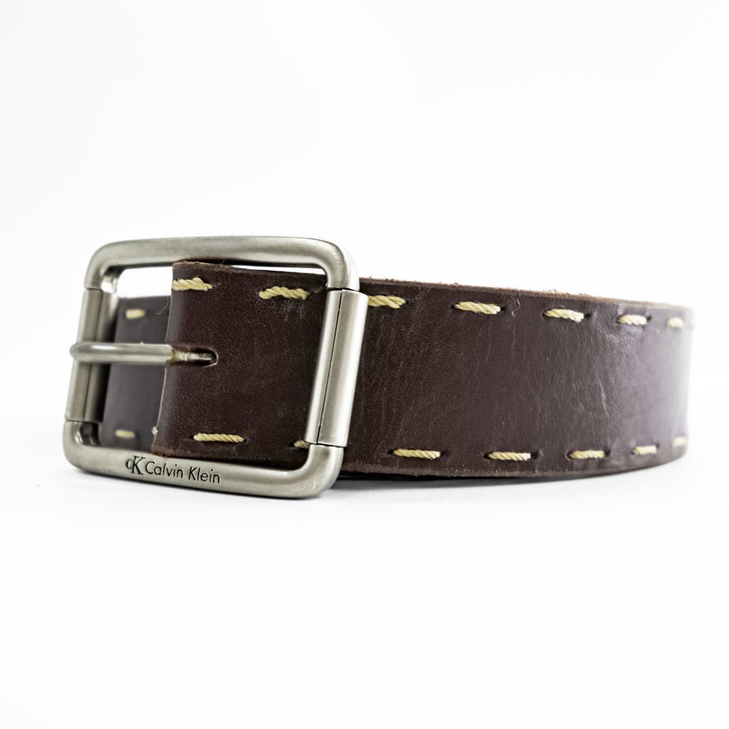 Calvin Klein Brown Leather Contrast Stitch Belt