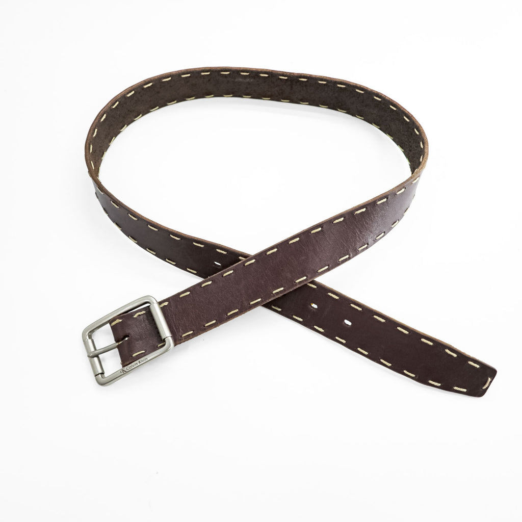 Calvin Klein Brown Leather Contrast Stitch Belt