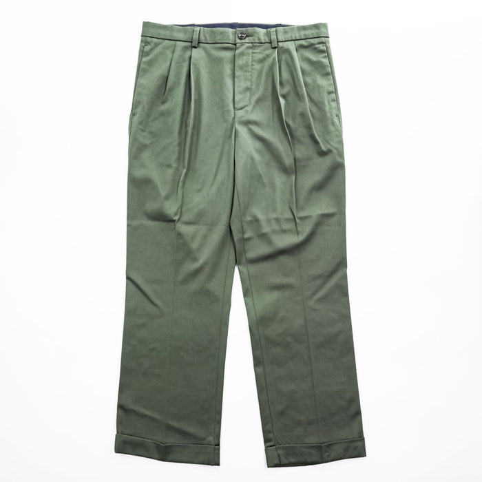 ROUNDTREE ＆YORKE 2タック スラックス パンツ TOTAL FLEX コットン L オリーブ グリーン プリーツ ダブルカフス