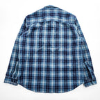 L.L.Bean 長袖 フランネルシャツ フリース裏地 L ブルー チェック SLIGHTLY FITTED ダブルポケット