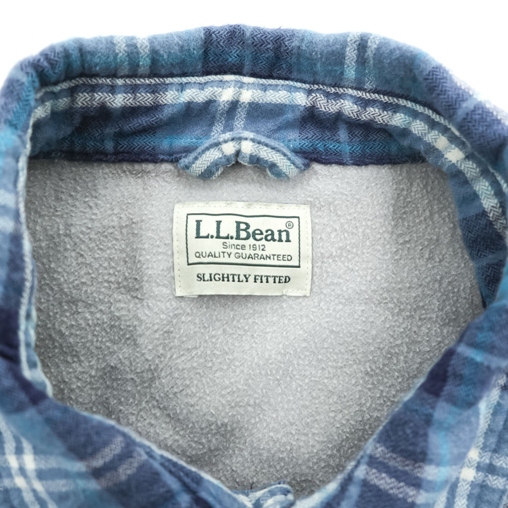 L.L.Bean 長袖 フランネルシャツ フリース裏地 L ブルー チェック SLIGHTLY FITTED ダブルポケット