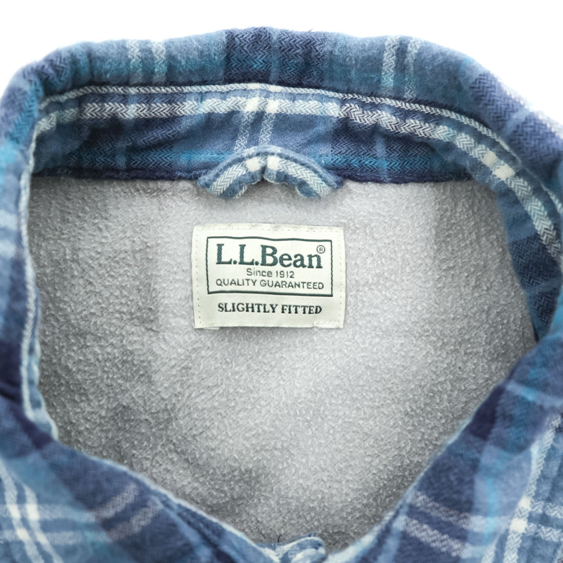 L.L.Bean 長袖 フランネルシャツ フリース裏地 L ブルー チェック SLIGHTLY FITTED ダブルポケット