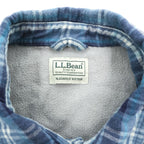 L.L.Bean 長袖 フランネルシャツ フリース裏地 L ブルー チェック SLIGHTLY FITTED ダブルポケット