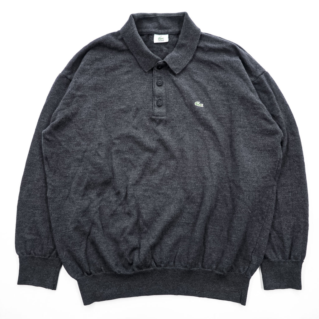 LACOSTE ワニロゴ 長袖 ニットポロシャツ XL ダークグレー ウール100%