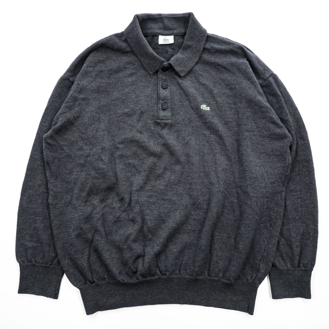 LACOSTE ワニロゴ 長袖 ニットポロシャツ XL ダークグレー ウール100%