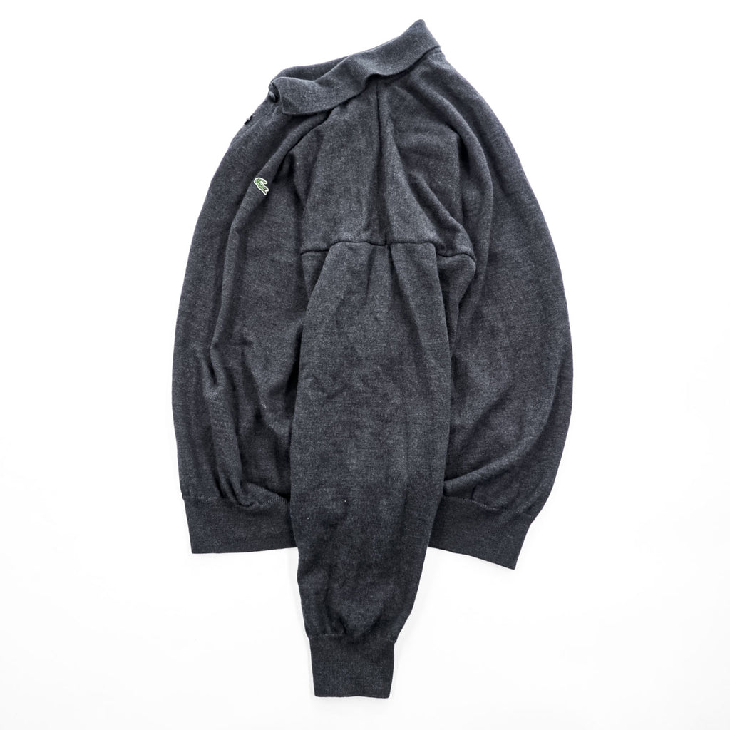 LACOSTE ワニロゴ 長袖 ニットポロシャツ XL ダークグレー ウール100%