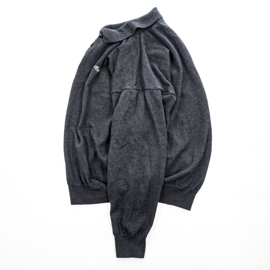 LACOSTE ワニロゴ 長袖 ニットポロシャツ XL ダークグレー ウール100%