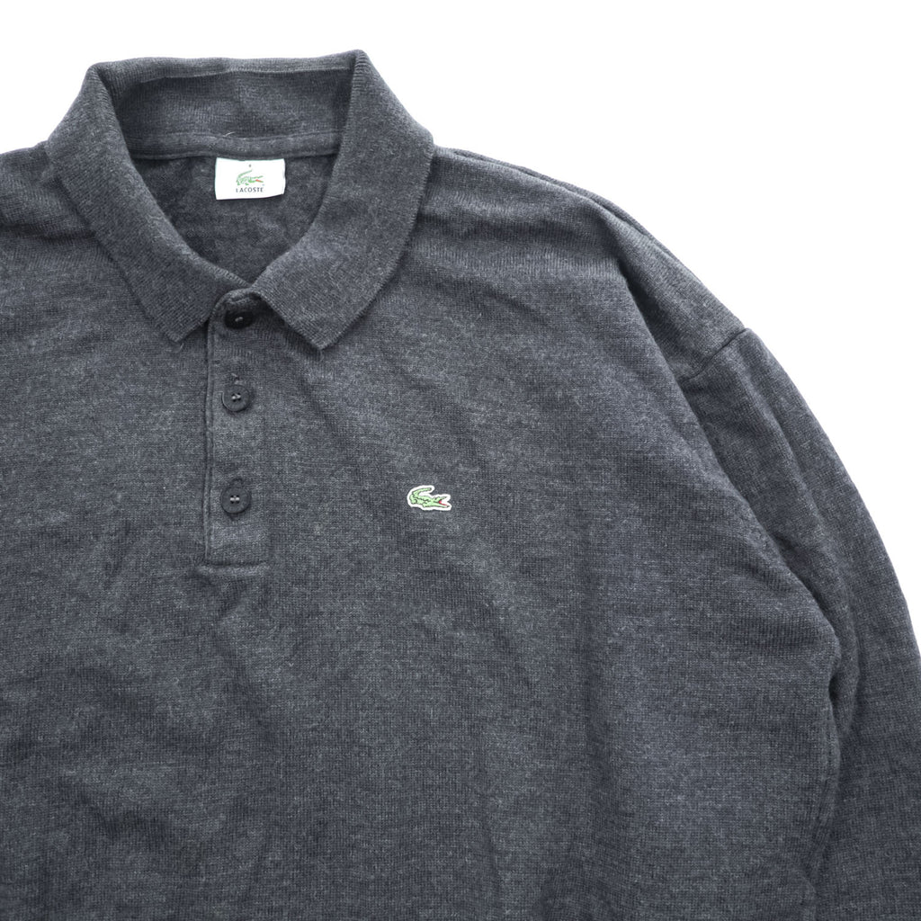 LACOSTE ワニロゴ 長袖 ニットポロシャツ XL ダークグレー ウール100%