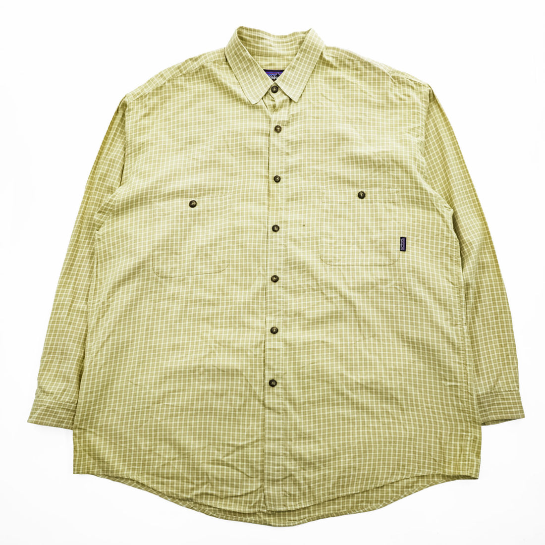 Patagonia 90年代 オーガニックピマコットン 長袖 シャツ XL イエロー チェック 99年製 ORGANIC PIMA COTTON 53834 ポルトガル製