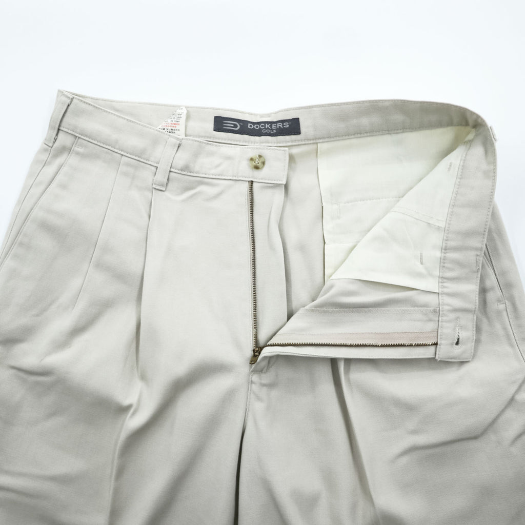 DOCKERS GOLF( Levi's ) 00年代 ヴィンテージ チノパンツ 2タック スラックス L ベージュ ワイド プリーツ