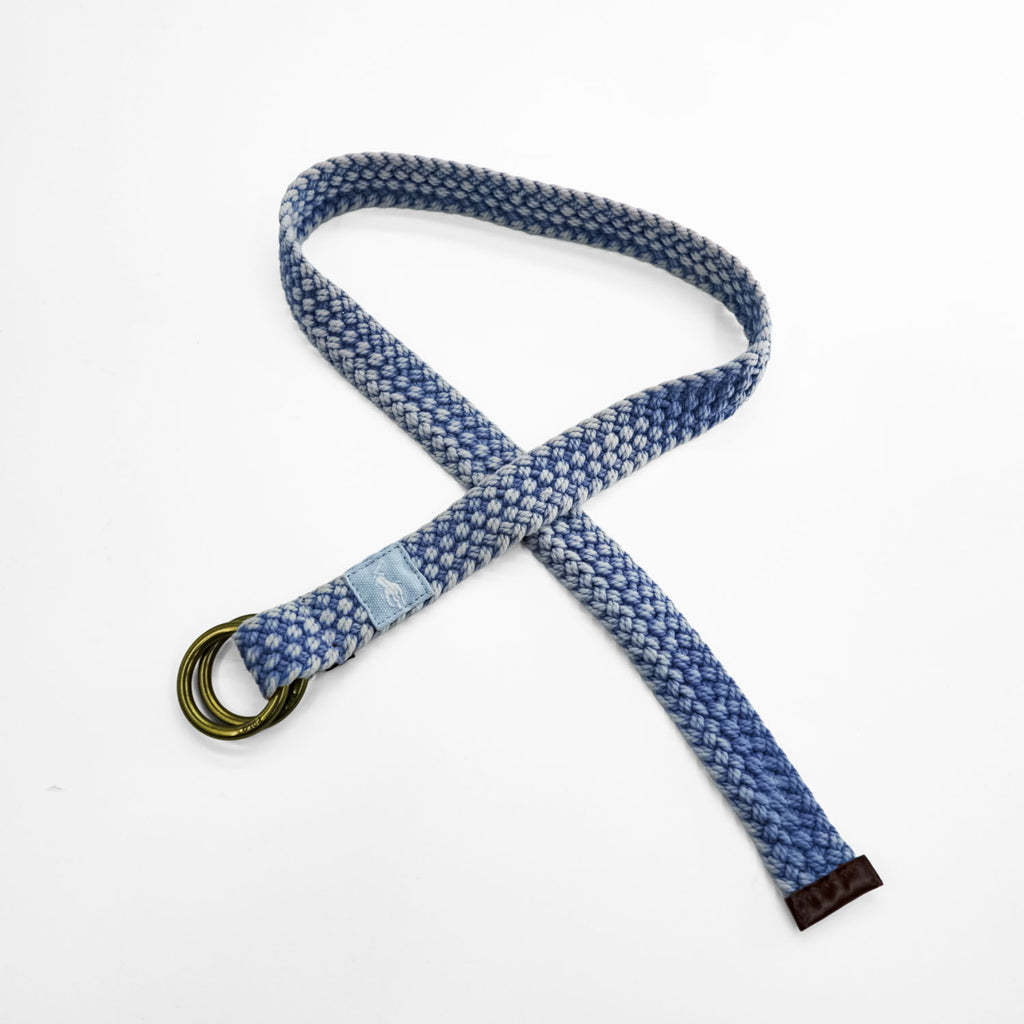 Polo Ralph Lauren ダブルリング ベルト ヴィンテージ加工 編み込み ブルー 真鍮 ゴールド