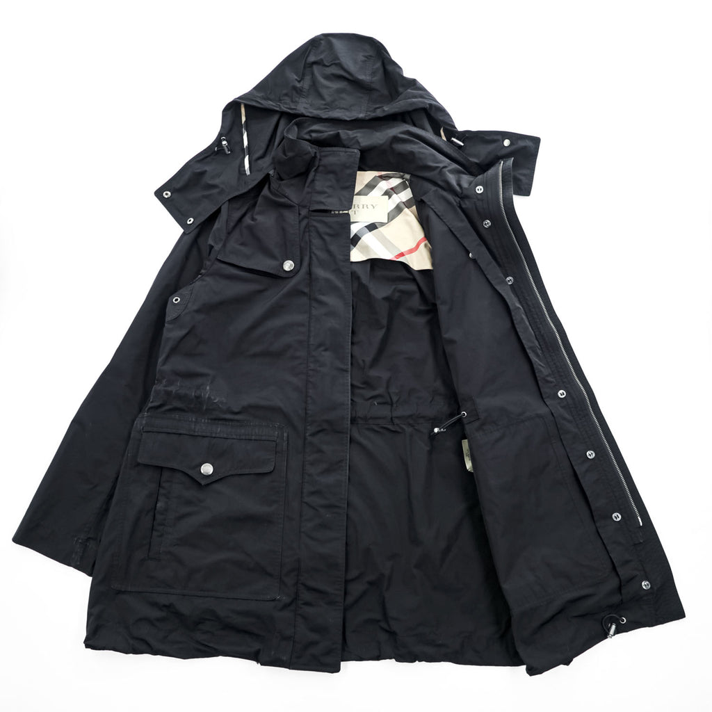 BURBERRY BRIT フード着脱式 コート テクニカル フィールドパーカー XL ブラック ドローコード ダブルジップ
